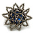 35mm D/Hematite Grey Glass and Blue Acrylic Bead Sunflower Stretch Ring - Size M/L