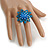 35mm D/Turquoise Blue Glass and Acrylic Bead Sunflower Stretch Ring - Size M/L - view 3