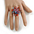 35mm D/Red/Light Blue/Brown Glass/Acrylic Bead Sunflower Stretch Ring - Size M - view 3
