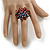 35mm D/Red/Black/Transparent Glass and Blue Acrylic Bead Sunflower Stretch Ring - Size M - view 3