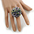 40mm Diameter/Green/Grey/Lilac Glass Bead Daisy Flower Flex Ring - Size M - view 3