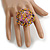 40mm Diameter/Yellow/Pink/Grey Glass Bead Daisy Flower Flex Ring/ Size M/L - view 3