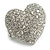 Silver Tone Clear Crystal Paved 'Be Mine' Heart Shaped Cocktail Stretch Ring - 3cm Length - Adjustable Size 7/8 - view 2