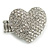 Silver Tone Clear Crystal Paved 'Be Mine' Heart Shaped Cocktail Stretch Ring - 3cm Length - Adjustable Size 7/8