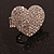 Silver Tone Clear Crystal Paved 'Be Mine' Heart Shaped Cocktail Stretch Ring - 3cm Length - Adjustable Size 7/8 - view 9