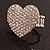 Silver Tone Clear Crystal Paved 'Be Mine' Heart Shaped Cocktail Stretch Ring - 3cm Length - Adjustable Size 7/8 - view 11