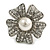 30mm Diameter Crystal Pearl Flower Ring in Aged Silver Tone - Size 7/8 Adjustable - view 2