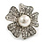 30mm Diameter Crystal Pearl Flower Ring in Aged Silver Tone - Size 7/8 Adjustable - view 3