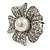 30mm Diameter Crystal Pearl Flower Ring in Aged Silver Tone - Size 7/8 Adjustable - view 8