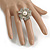 30mm Diameter Crystal Pearl Flower Ring in Aged Silver Tone - Size 7/8 Adjustable - view 4