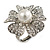 30mm Diameter Crystal Pearl Flower Ring in Aged Silver Tone - Size 7/8 Adjustable - view 9