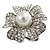 30mm Diameter Crystal Pearl Flower Ring in Aged Silver Tone - Size 7/8 Adjustable