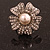 30mm Diameter Crystal Pearl Flower Ring in Aged Silver Tone - Size 7/8 Adjustable - view 5