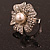 30mm Diameter Crystal Pearl Flower Ring in Aged Silver Tone - Size 7/8 Adjustable - view 7