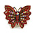 Madame Butterfly Statement Aged Gold Tone Ring (Red Crystal Shades) - Adjustable size 7/8