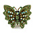 Madame Butterfly Statement Aged Gold Tone Ring (Green Crystal Shades) - Adjustable size 7/8