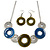 Bold Circle&Disk Enamel Necklace&Earring Set (Blue&Olive)