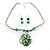 Green Glass Floral Fashion Set (Necklace & Earrings)