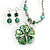 Green Glass Floral Fashion Set (Necklace & Earrings) - view 2