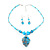 Blue Glass Bead Leaf Pendant & Earring Fashion Set - view 12