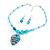 Blue Glass Bead Leaf Pendant & Earring Fashion Set - view 13