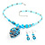 Blue Glass Bead Leaf Pendant & Earring Fashion Set
