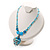 Blue Glass Bead Leaf Pendant & Earring Fashion Set - view 6