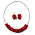 Coral Red Nugget Cluster Choker And Drop Earrings Set (Black Tone)