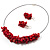 Coral Red Nugget Cluster Choker And Drop Earrings Set (Black Tone) - view 3