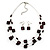 3 Strand Purple Glass Bead  Wire Necklace And Drop Earring Set (Silver Tone)