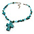 Turquoise Bead Cross Necklace And Drop Earrings Set (Silver Tone) - view 8