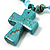 Turquoise Bead Cross Necklace And Drop Earrings Set (Silver Tone) - view 4