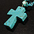 Turquoise Bead Cross Necklace And Drop Earrings Set (Silver Tone) - view 11