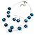 3 Strand Teal Blue Glass Bead  Wire Necklace And Drop Earring Set (Silver Tone) - view 7