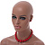 Hot Red Acrylic Bead Choker Necklace And Stud Earring Set (Silver Tone) - 34cm L/ 7cm Ext - view 3