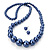 Long Glass Imitation Pearl Necklace And Stud Earrings Set (Navy Blue) -82cm Length