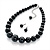 Jet Black Acrylic Bead Choker Necklace And Stud Earring Set In Silver Tone - 34cm L/ 7cm Ext - view 8