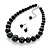 Jet Black Acrylic Bead Choker Necklace And Stud Earring Set In Silver Tone - 34cm L/ 7cm Ext - view 9
