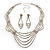 Bridal Diamante Wavy Style Bib Necklace & Drop Earrings Set (Silver Tone) - view 2