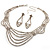 Bridal Diamante Wavy Style Bib Necklace & Drop Earrings Set (Silver Tone) - view 8