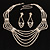Bridal Diamante Wavy Style Bib Necklace & Drop Earrings Set (Silver Tone) - view 3