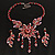 Luxury Ruby Red Coloured Swarovski Floral Necklace & Earrings Set (Silver Tone) - view 9
