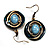 Teal Open-Cut Disk Enamel Organza Cord Necklace & Drop Earrings Set (Bronze Tone) - view 9