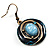 Teal Open-Cut Disk Enamel Organza Cord Necklace & Drop Earrings Set (Bronze Tone) - view 10