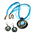 Teal Open-Cut Disk Enamel Organza Cord Necklace & Drop Earrings Set (Bronze Tone) - view 4