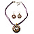 Violet Open-Cut Disk Enamel Organza Cord Necklace & Drop Earrings Set - view 5