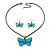 Light Blue Enamel Butterfly Necklace & Drop Earrings Set (Bronze Tone) - view 8