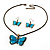 Light Blue Enamel Butterfly Necklace & Drop Earrings Set (Bronze Tone) - view 9
