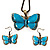 Light Blue Enamel Butterfly Necklace & Drop Earrings Set (Bronze Tone) - view 6
