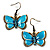 Light Blue Enamel Butterfly Necklace & Drop Earrings Set (Bronze Tone) - view 11